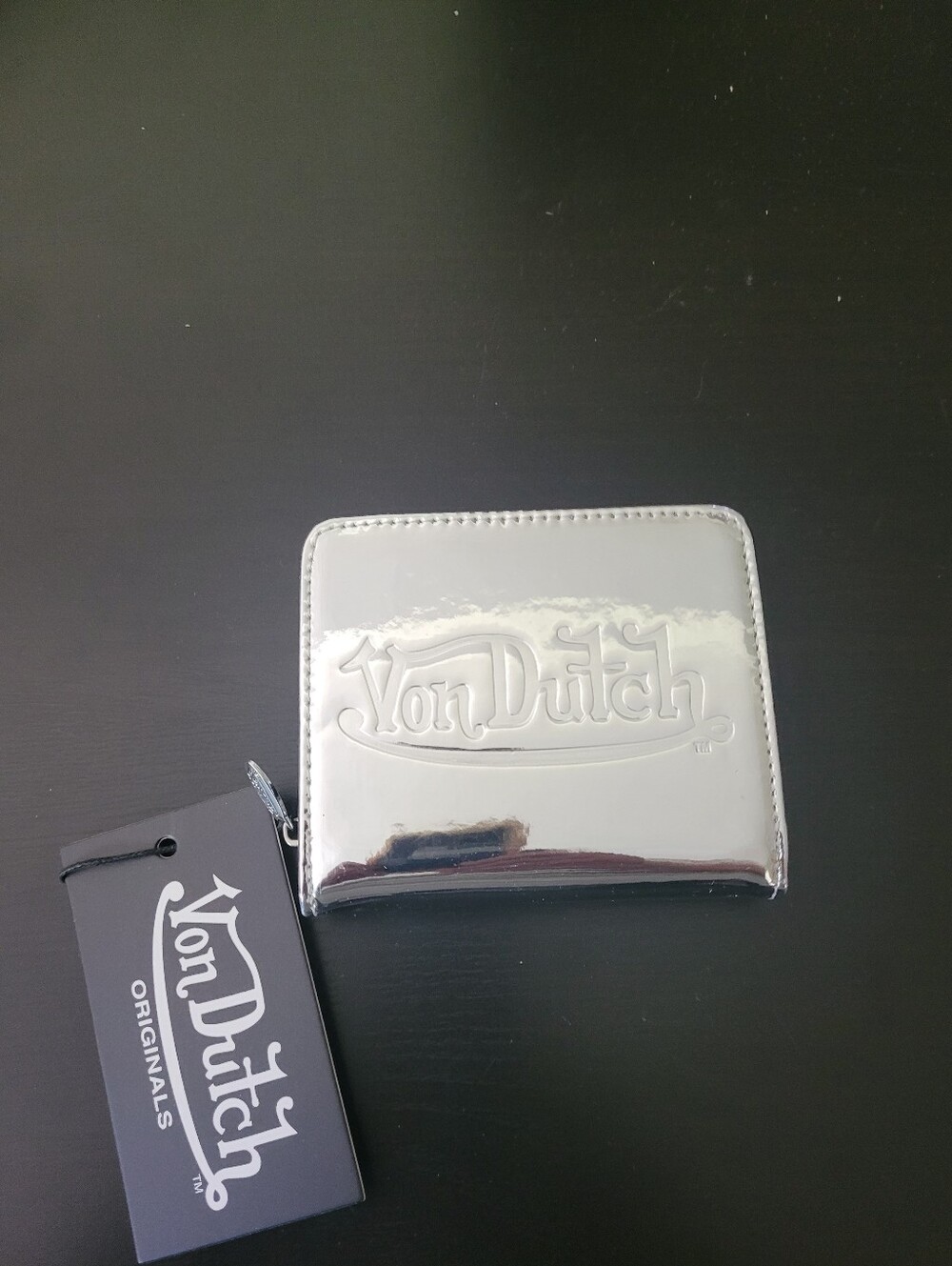 Von Dutch Silver Patent Zip-Around Wallet